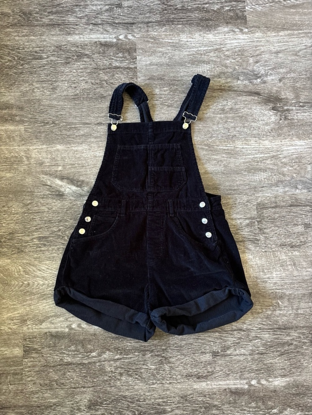 We The Free Black Corduroy Short Overalls